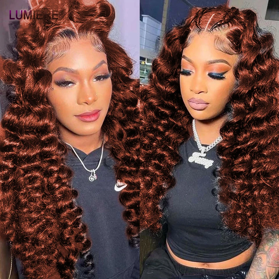 8-30”Loose Wave Human Hair Bundles With Closure Frontal 5x5 HD Auburn Brown Colored Hair Weave Extension Closure With Bundles