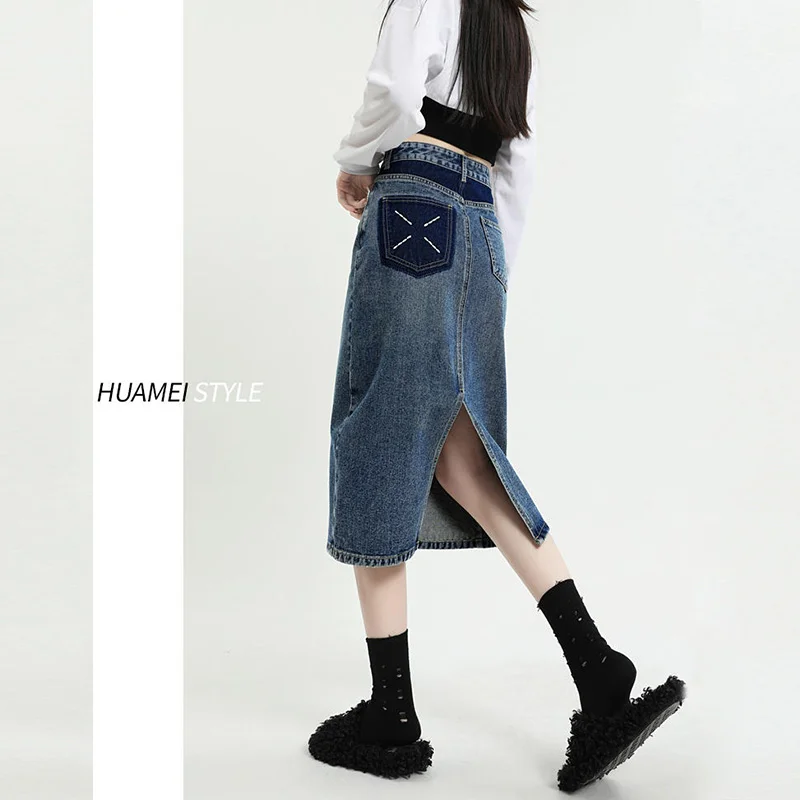 2024 Spring New Arrival Denim Maternity Skirts Adjustable Elastic High Waist Belly Pencil Splits Clothes For Pregnant Women