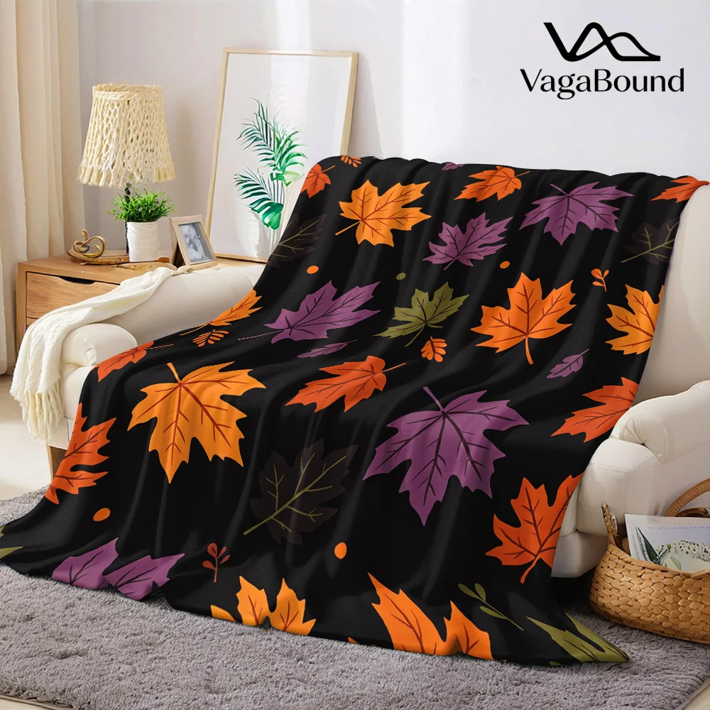 Colorful Autumn Maple Leaves Flannel Blanket Warm Soft Halloween Christmas All-Season Couch Decorative Cozy Warm Gift