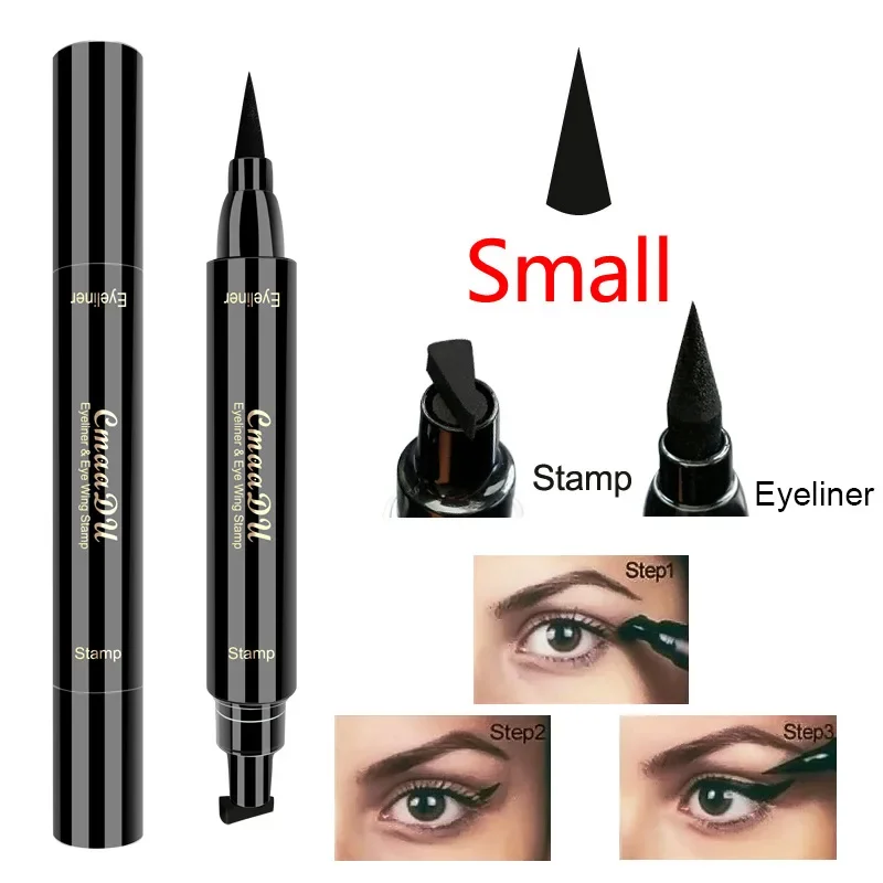 Cmaadu-Lápis impermeável de secagem rápida Black Eye Liner com delineador, delineador líquido de selo duplo, caneta de cosméticos, pequeno e grande, novo