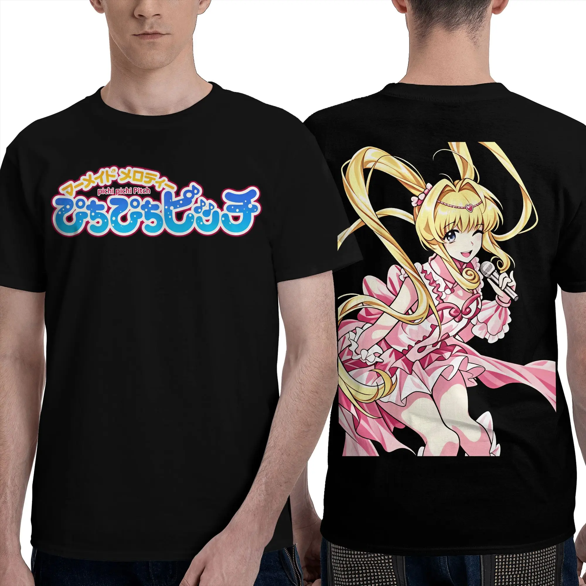 Camiseta Mermaid Melody Pichi Pichi Pitch para amantes del Anime, camisetas novedosas de algodón para hombre, camiseta con cuello redondo, ropa de manga corta estampada
