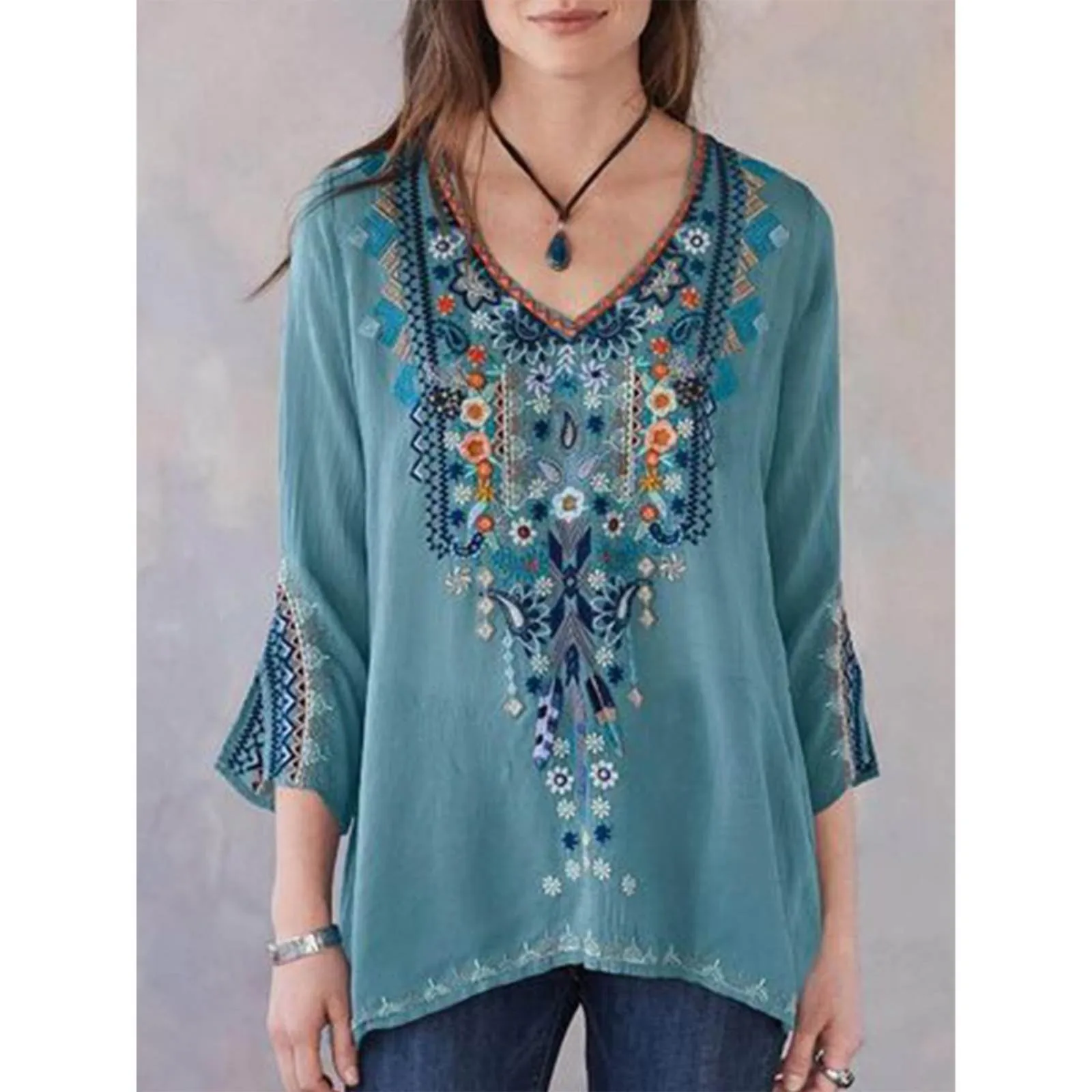 

Spring Summer Vintage Embroidery Cotton Linen Blouses Loose Casual All-match Oversized Shirt Elegant Half Sleeve Top Women