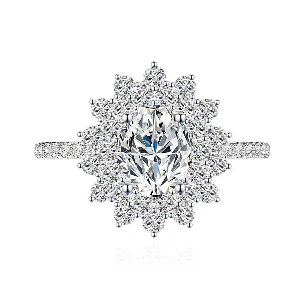 

1.5CT D Color Snowflake Oval Cut Moissanite Ring, S925 Sterling Silver Plated White Gold Women's Jewelry