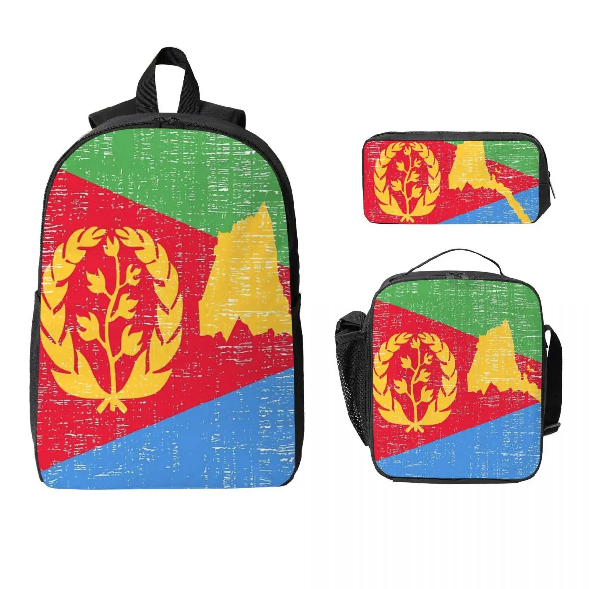 

Eritrea Flag Proud Eritrean Backpack Boys Girls BookBag School Bag Laptop Shoulder Bags 3ps Insulated Lunch Bag Pencil Case