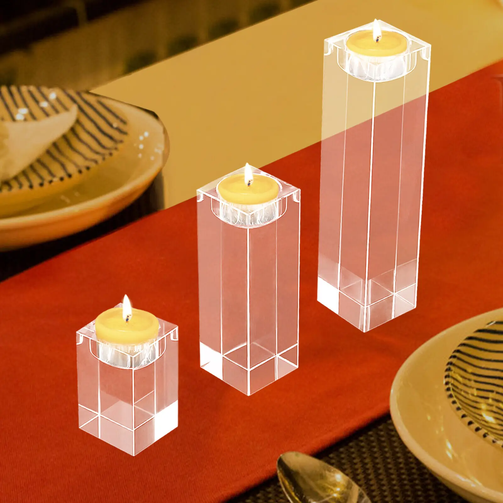 

3шт прозрачные хрустальные подсвечники квадратный свадебный домашний декор центральный набор подсвечников