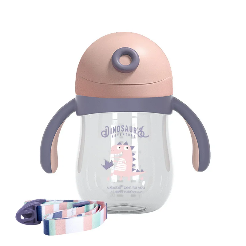 Baby Learn To Drink, Shoulder Strap Water Cup Dual-purpose Baby and Child Drinking Cup with Straw Handle Type 260ml