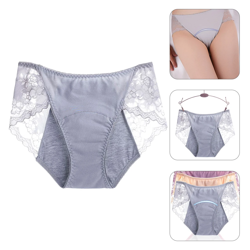 

1pc Anti-Side Leakage Physiological Pants Gray L 95-115 Women Period Briefs Menstruation Panties Breathable Moisture-Absorbing