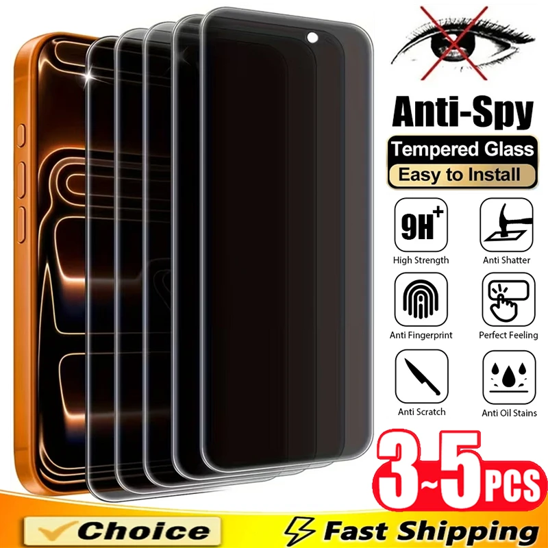 3-5Pcs Full Cover Privacy Screen Protector For iPhone 17 16 11 12 13 14 15 Pro Max Anti-spy Glass For iPhone 15 16 Plus XR X XS