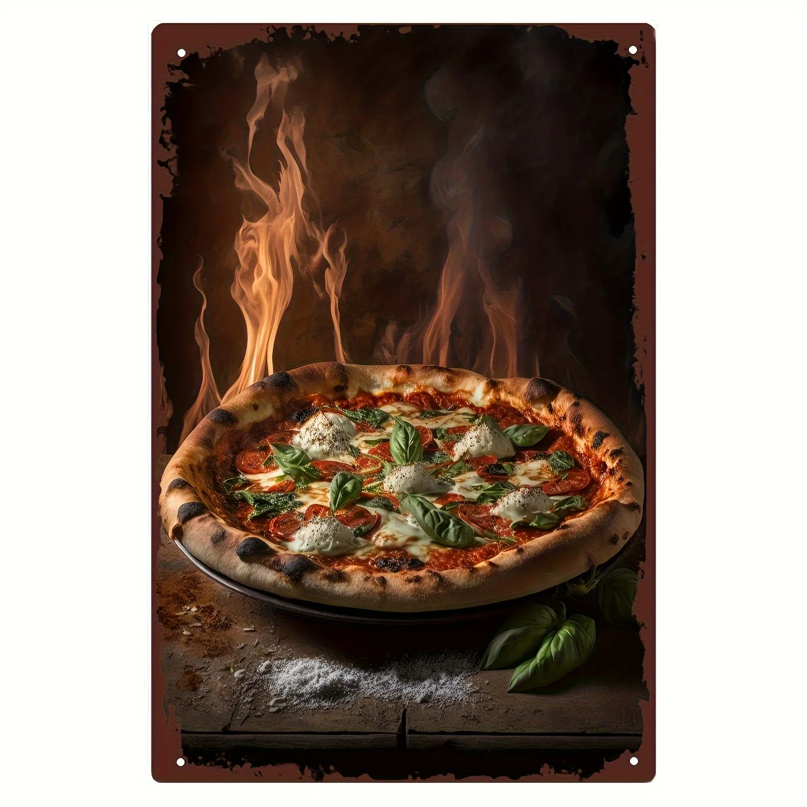 1 pieza Letrero Metálico Vintage de Pizza Napolitana - Póster Auténtico de Pizza Italiana para Decoración de Pared con Salsa de Tomate, Mozzarella, Albahaca