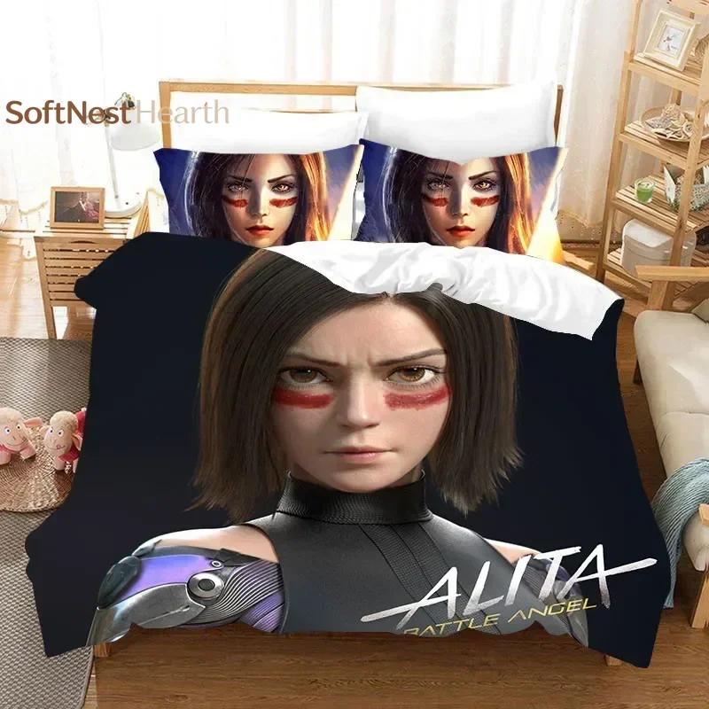 2026 3D Movie ALITA Pattern Duvet Cover With Pillow Cover Bedding Set Single Double Twin Full Queen King Size Bed Set Bedroom De