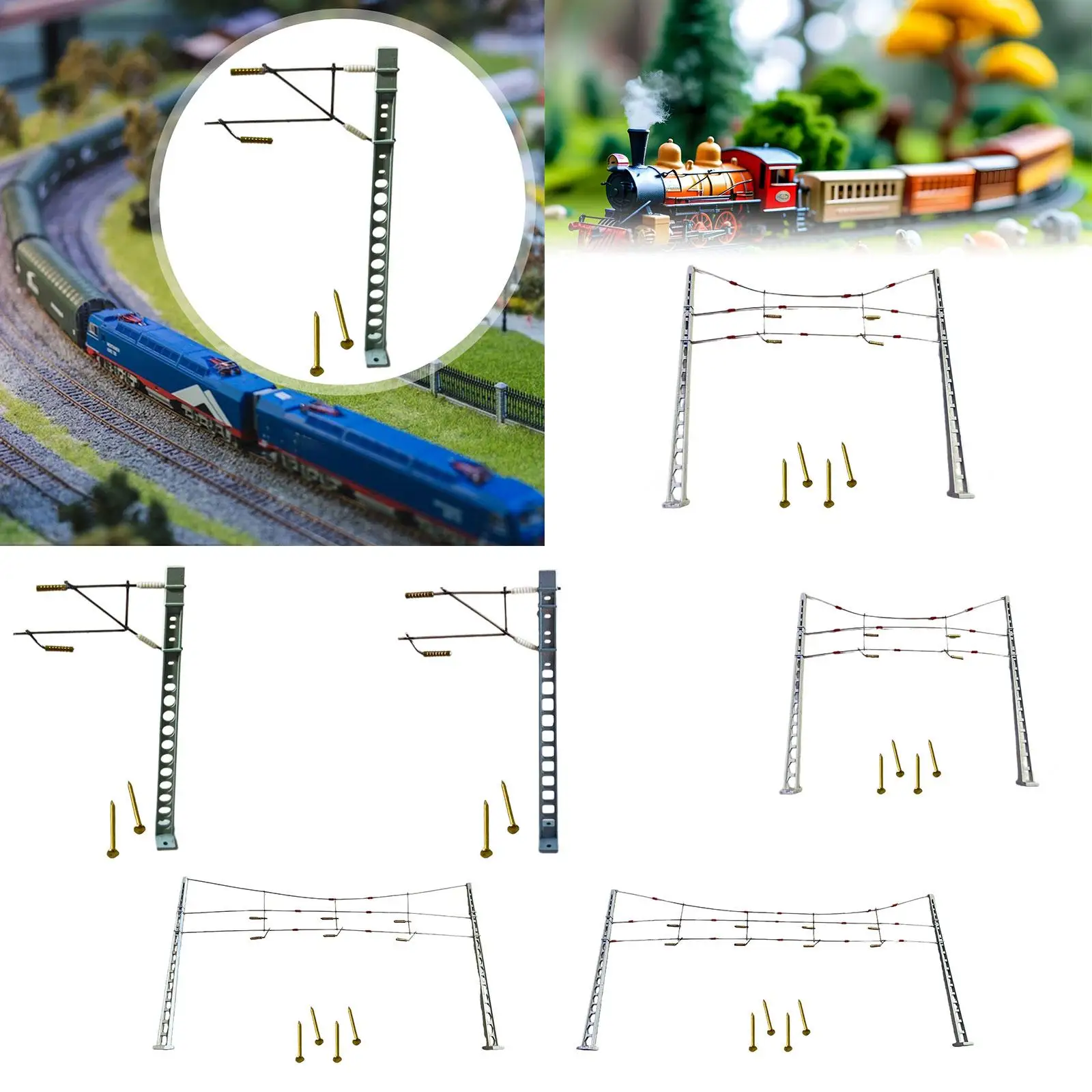 

Декоративная модель в масштабе HO. Железнодорожный пейзаж. Силовая сетка. Модель железной дороги контактной сети, миниатюрный пейзаж диорамы.