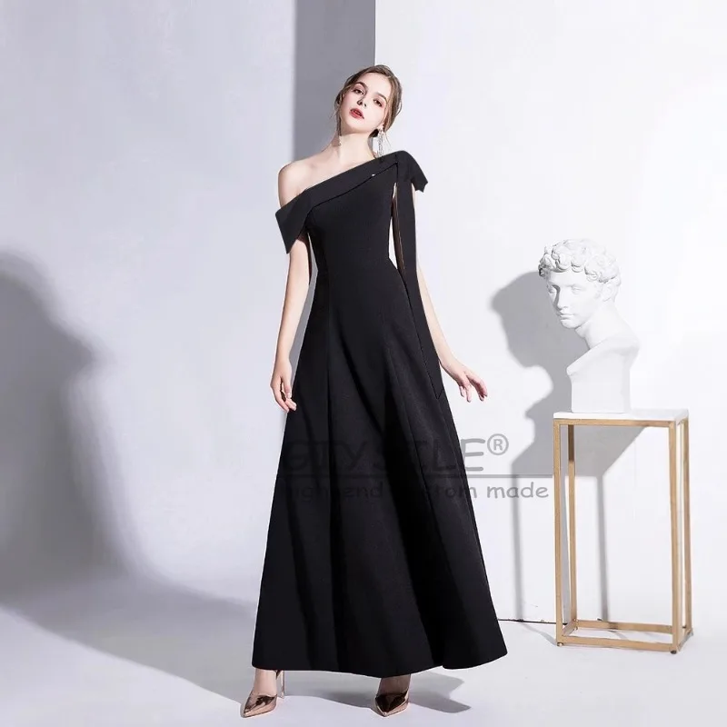 GIYSILE فستان سهرة أسود مخصص للنساء جديد بكتف واحد ومزاج اجتماعي مأدبة فستان زفاف يومي طويل نحيف #2