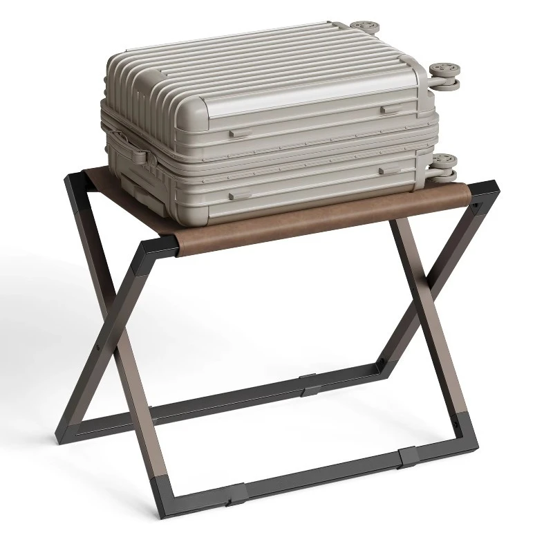 

Hotel Foldable Luggage Stand Metal Luggage Rack Synthetic Leather Luggage Rack