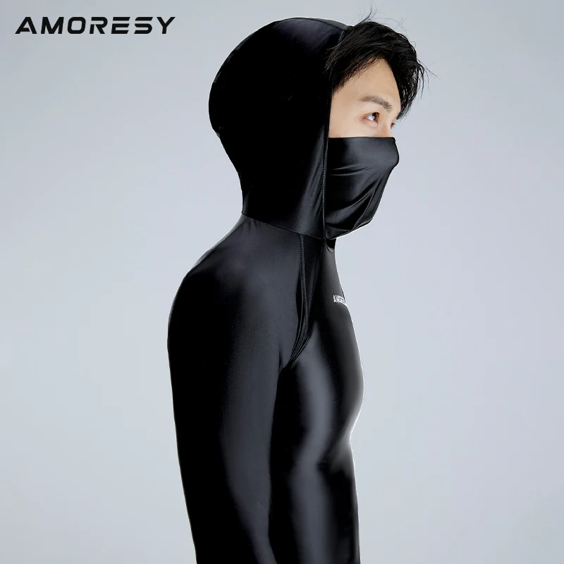 AMORESY Hyperion Multi Functional Hooded High Neck Sunscreen Long Sleeve Running T-shirt Glossy and Breathable