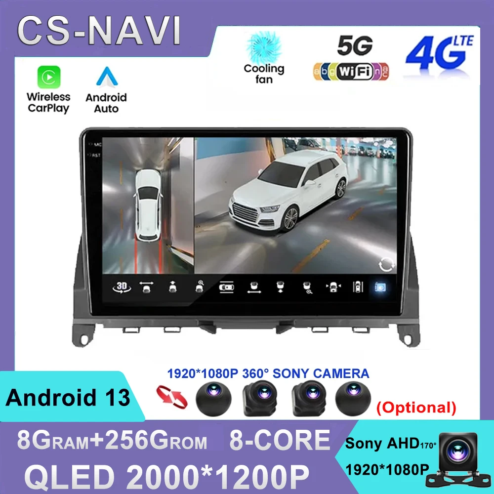 

Автомагнитола для Mercedes Benz C Class W204 S204 2007 - 2014 Android 12, мультимедийный DVD-плеер, стерео навигация, GPS, Авторадио, аудио