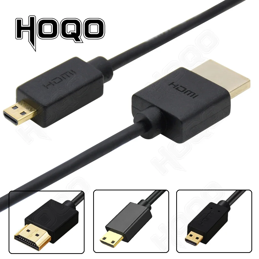 Ultra fino 4k micro hdmi para hdmi para mini cabo hdmi od 3.2mm super macio @ 60hz leve portátil 1 curto fino hdmi2.0 enrolado