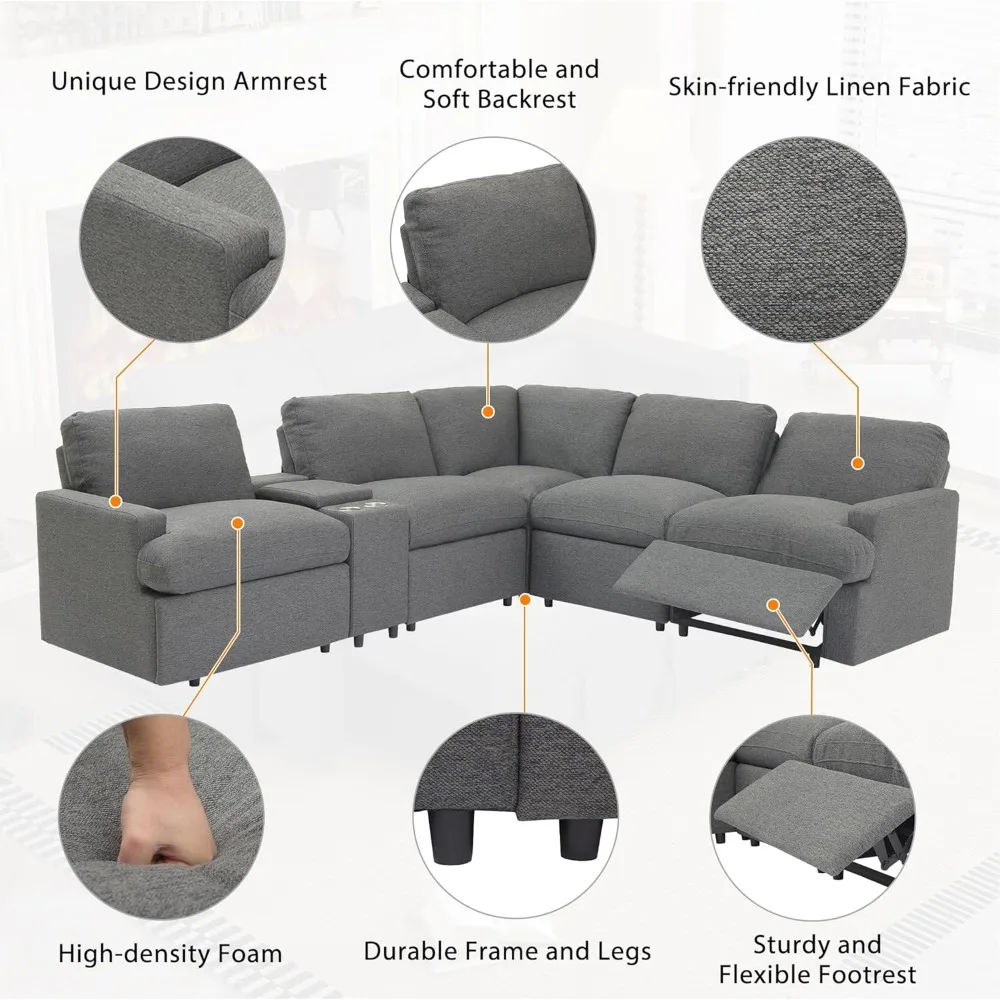 Power Recliner Corner Sofa with Storage Box, 104'' Sectional Couches with USB Ports, Cup Holders and Power Socket