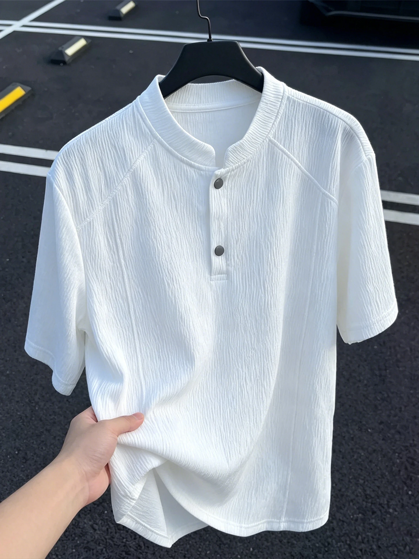 White Ice Silk Men's  Shirt Cleanfit Half Sleeve Summer T-Shirt Standard Fit Youth Fashion Breathable Quick Dry No Ironin...