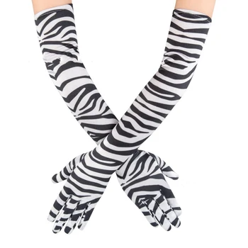 Mulheres Luvas Longas de Cetim, Personalidade Estampa Zebra, Elasticidade, Festa, Protetor Solar, Passeio de Dirigir, Bar, Dança, Cosplay, Moda