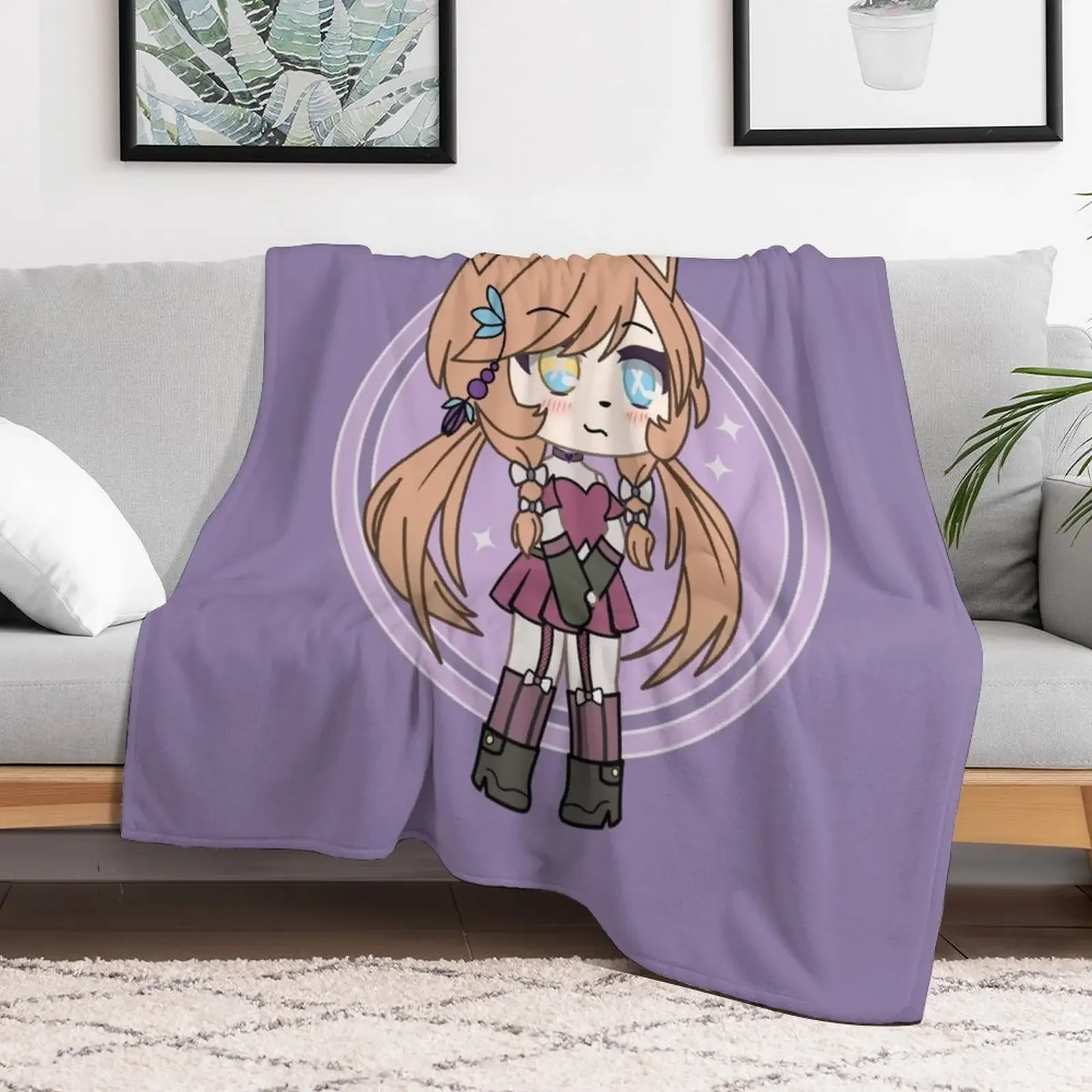 Cute Gacha Girl Foxy Chan Throw Blanket Camping Soft Plaid Vintage Custom Blankets