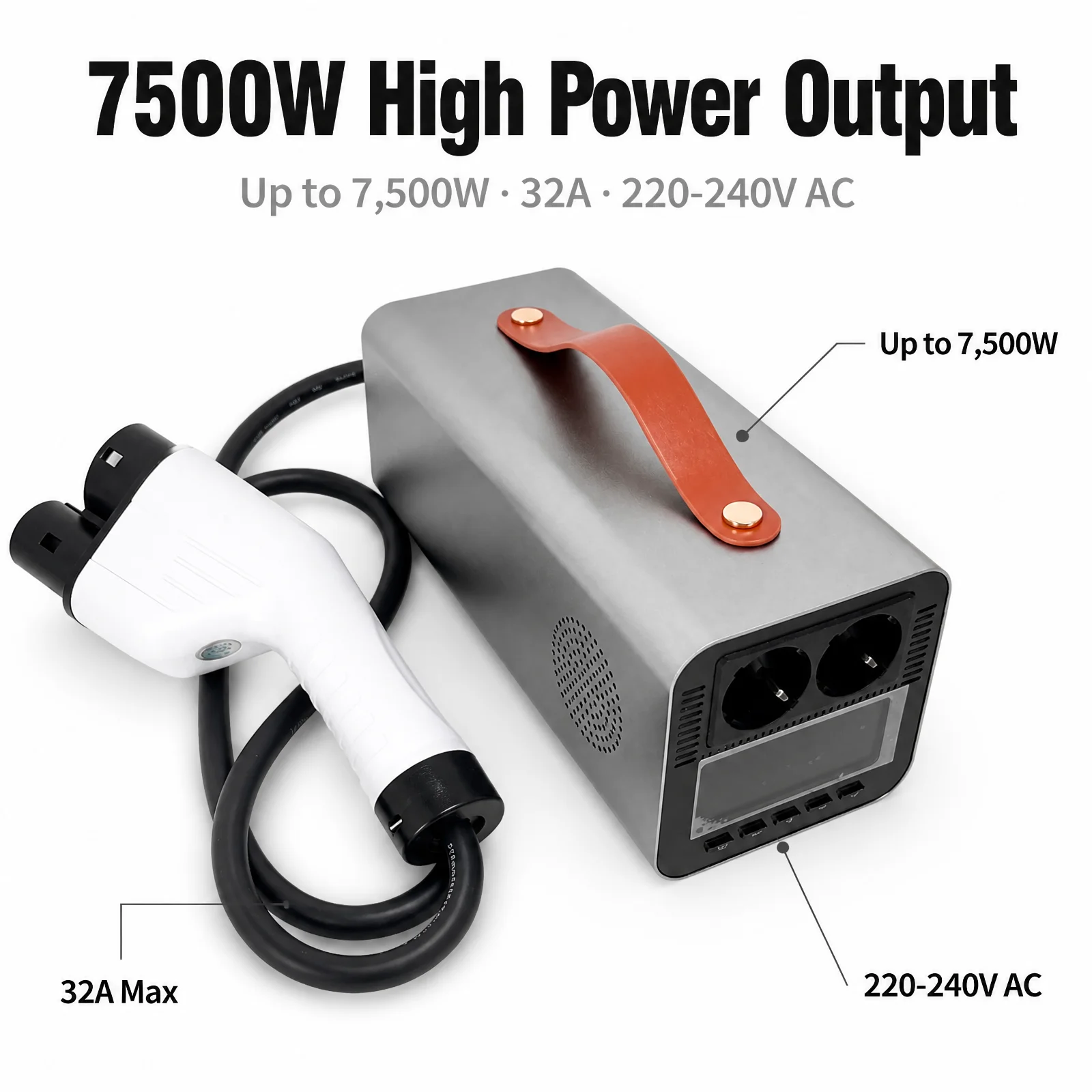 7.5kW 32A CCS2 V2L Discharge Gun 220-240V AC Adjustable Discharge Cutoff for Tesla Model 3 Y S X Camping Emergency