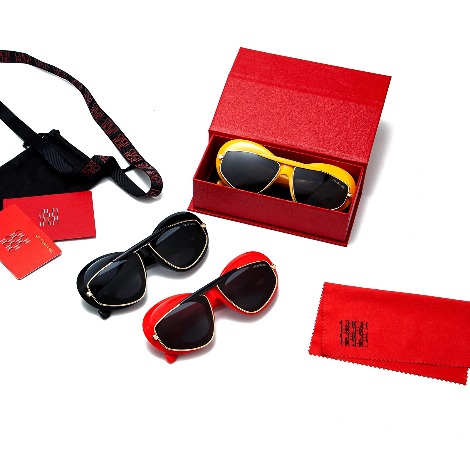 

2025 Luxury Metal Cat Eye Sunglasses PC Temple Hybrid Design Vacation Fashion Gift Women Red Case