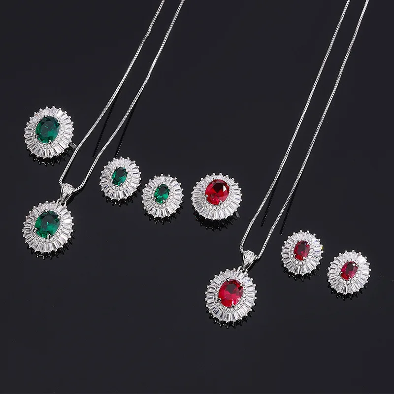 

European and American Light Luxury Jewelry S925 Silver Needle Zircon Earrings Malachite Green Gemstone Water Drop Necklace Color