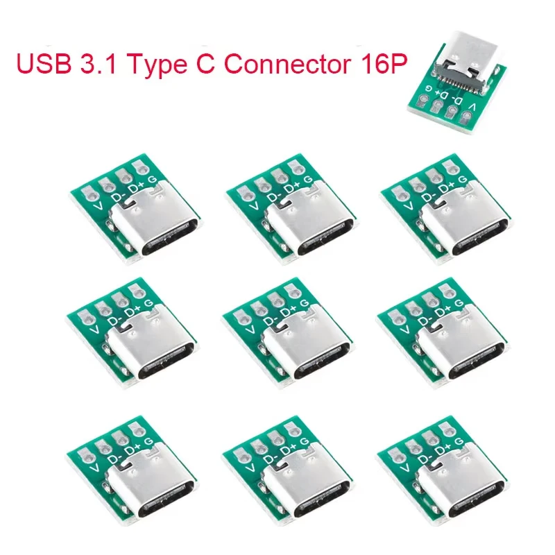 5/10Pcs USB 3.1 Type-C Connector PCB Board Adapter 16P Connector Socket For Test Data Line Wire Cable Transfer