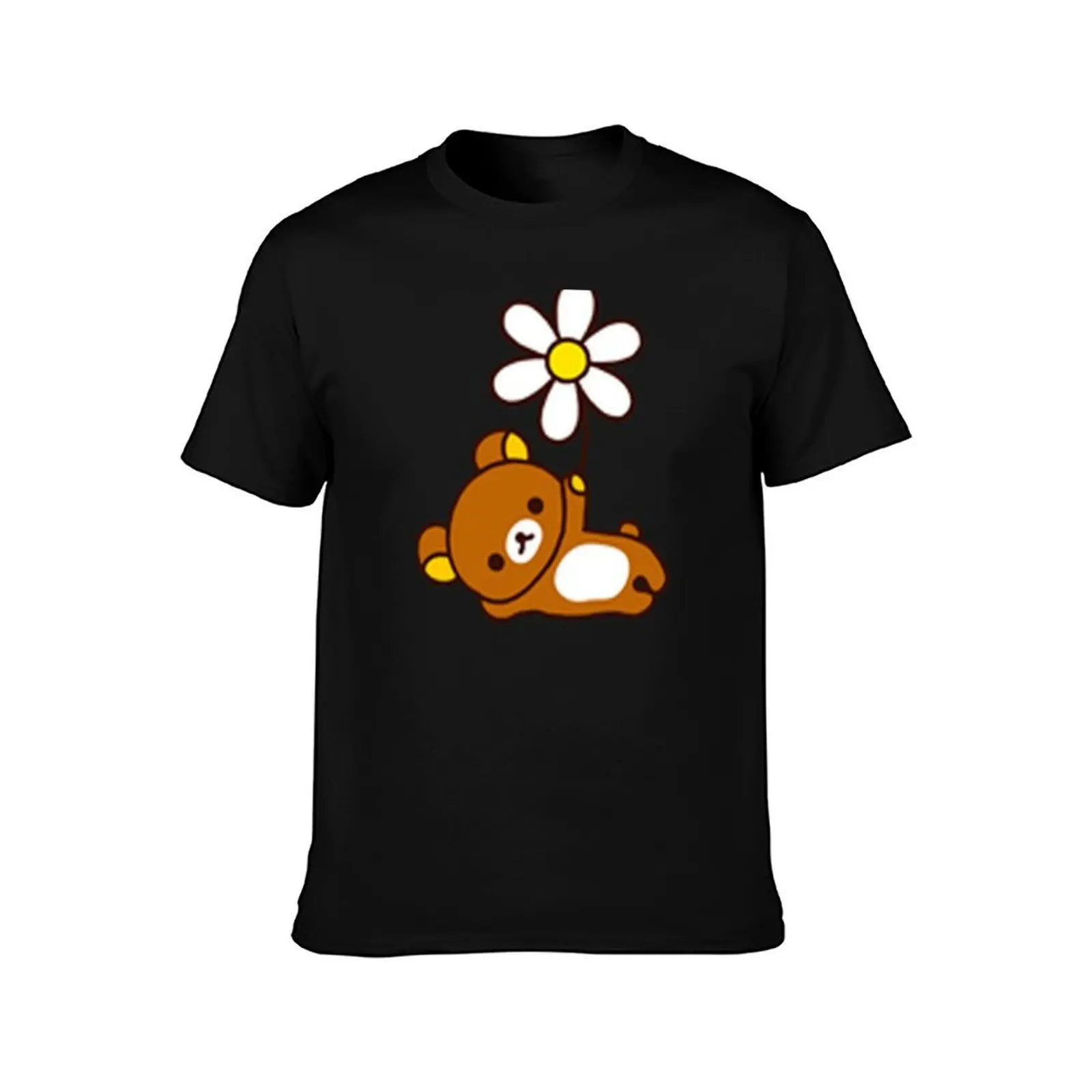 Brown Bear Rilakkuma With Daisy Flower T-Shirt Summer Casual Cotton Tee Oversized Streetwear Tops Vintage Graphic Print