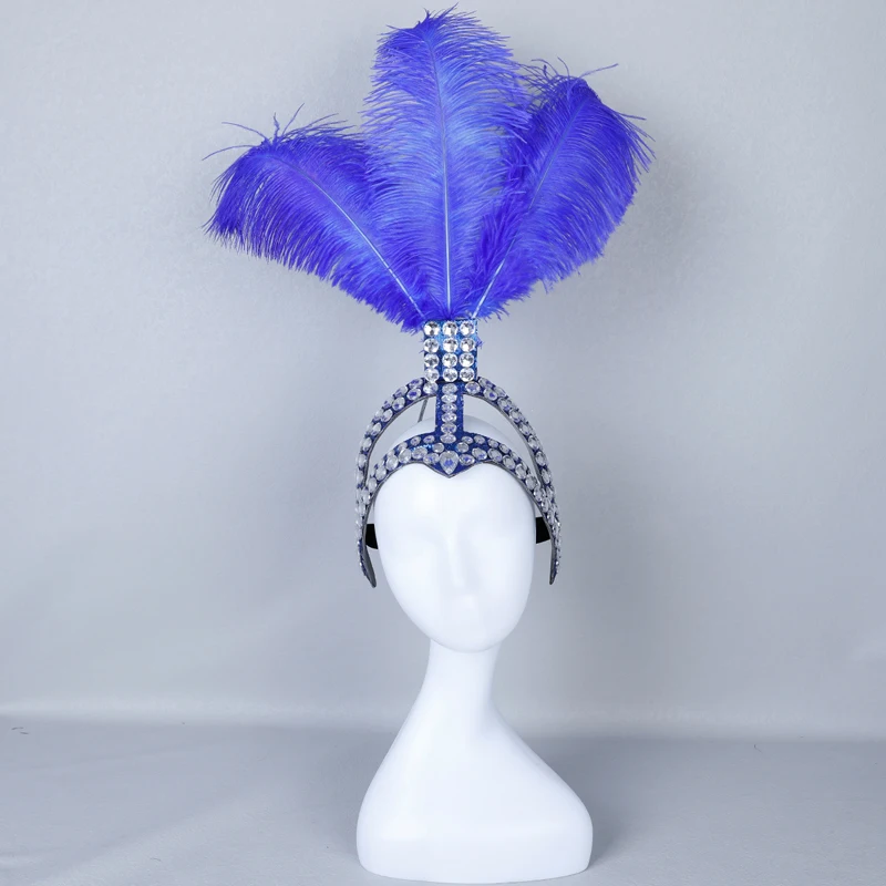 Carnival Headpiece Rhinestones Feather Headdress Samba Costume Halloween Party Bar Stage Performances Crown Dance Wings Parade 4
