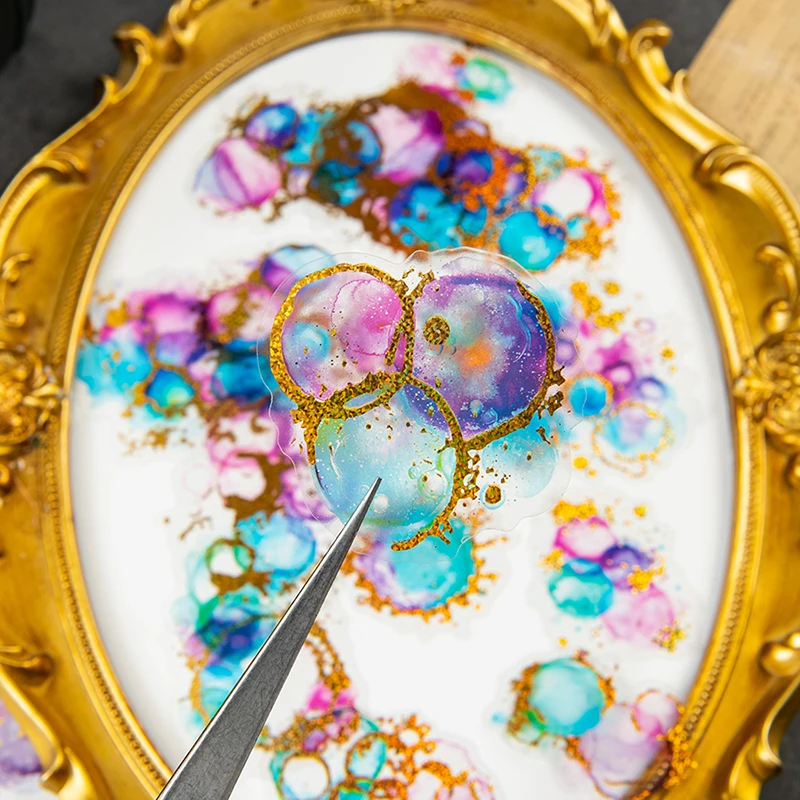 15 arkuszy/opakowanie Naklejki akwarelowe Gwieździste Niebo, Mieszanie Akwareli, Wodoodporne Naklejki z Złotą Folią PET