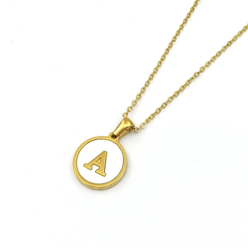 2022 HOT Golden Round Stainless Steel White Shell Letter Pendant Necklace Women's Fashion Jewelry CZ Colar Feminina