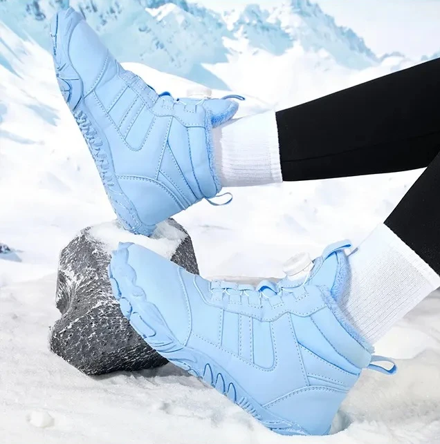 أحذية شتوية دافئة ومضادة للانزلاق للكاحل مع أزرار دوارة وأحذية ثلج للوالدين والطفل وأحذية رياضية قطنية للنساء