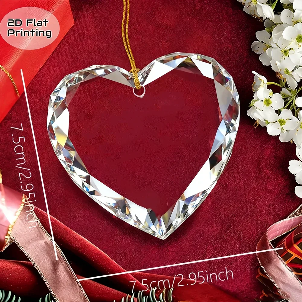 مسطح ثنائي الأبعاد، 1 مجوهرات عيد الميلاد على شكل قلب 2025 - تذكار من الزجاج الكريستالي مع تصميمات سانتا والرنة ورجل الثلج، مثالي لـ g #6