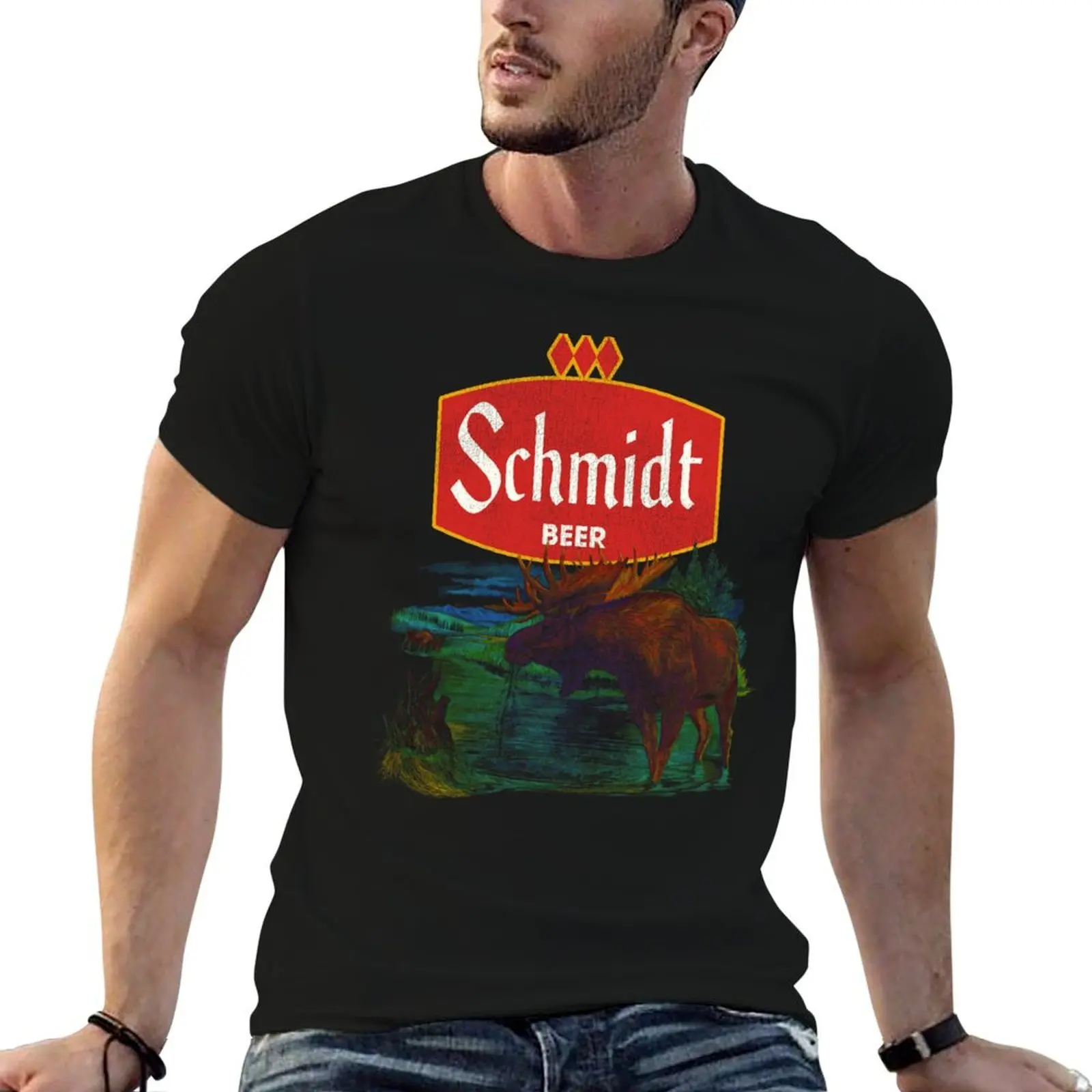 Schmidt Beer Retro Defunct Nature Scene T-Shirt Plus Size Loose Fit T-Shirt