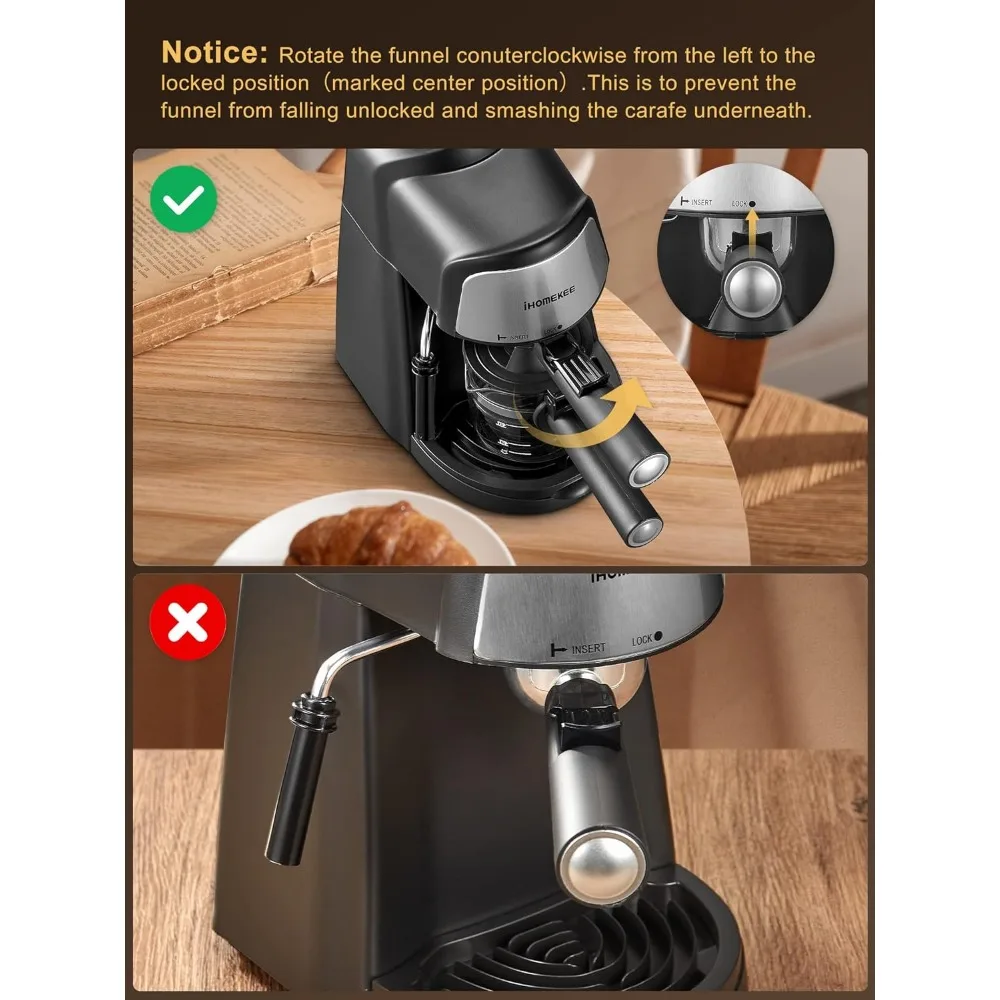 Machine à expresso et cappuccino avec fonction de chauffage rapide, cafetière standard, 3,5 bars, 1 à 4 pièces, noir