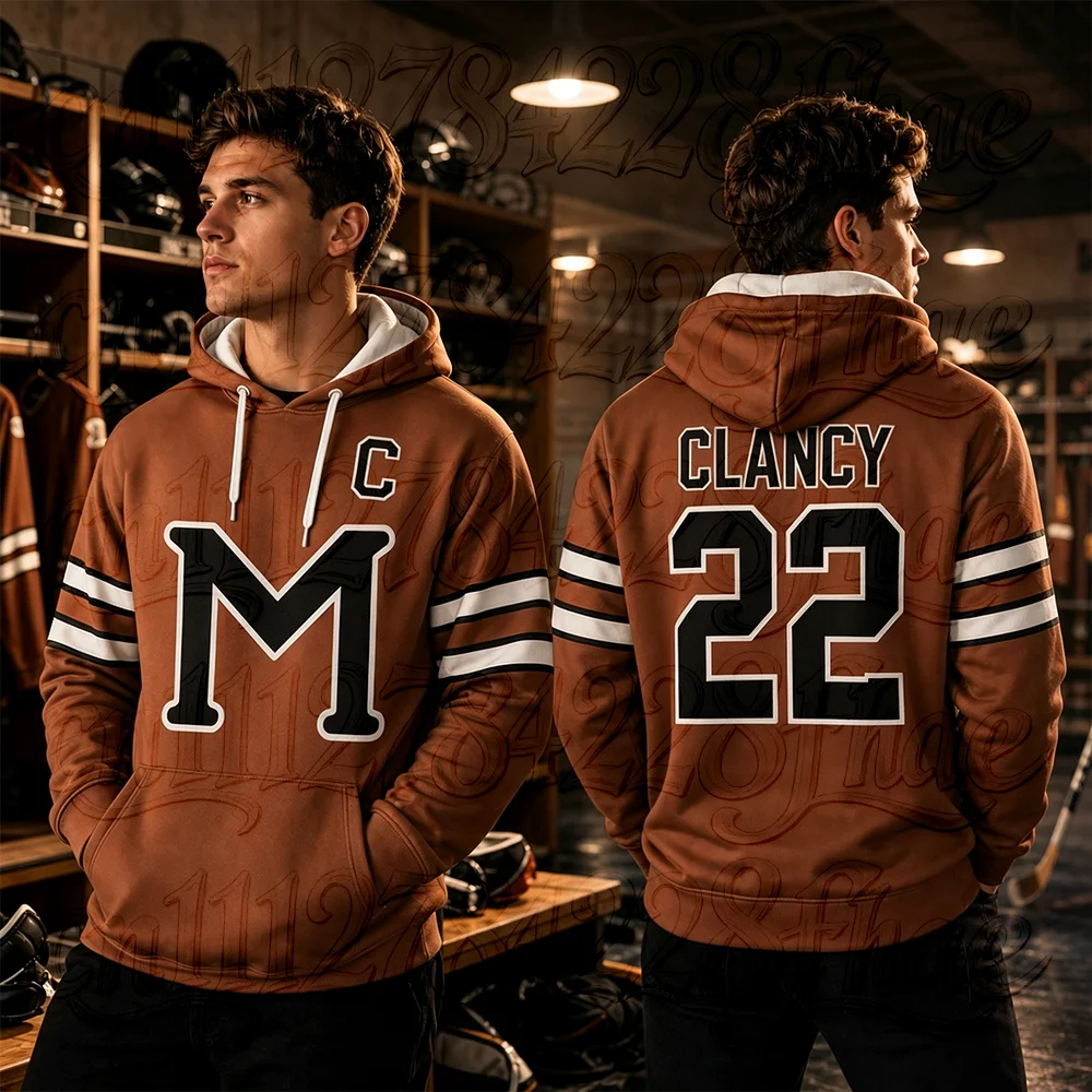 Varsity Athletic Sports Style Hooded Sweatshirt Graphic Pullover Loose Fit Retro Casual Long Sleeve Parent-Child Matching Top