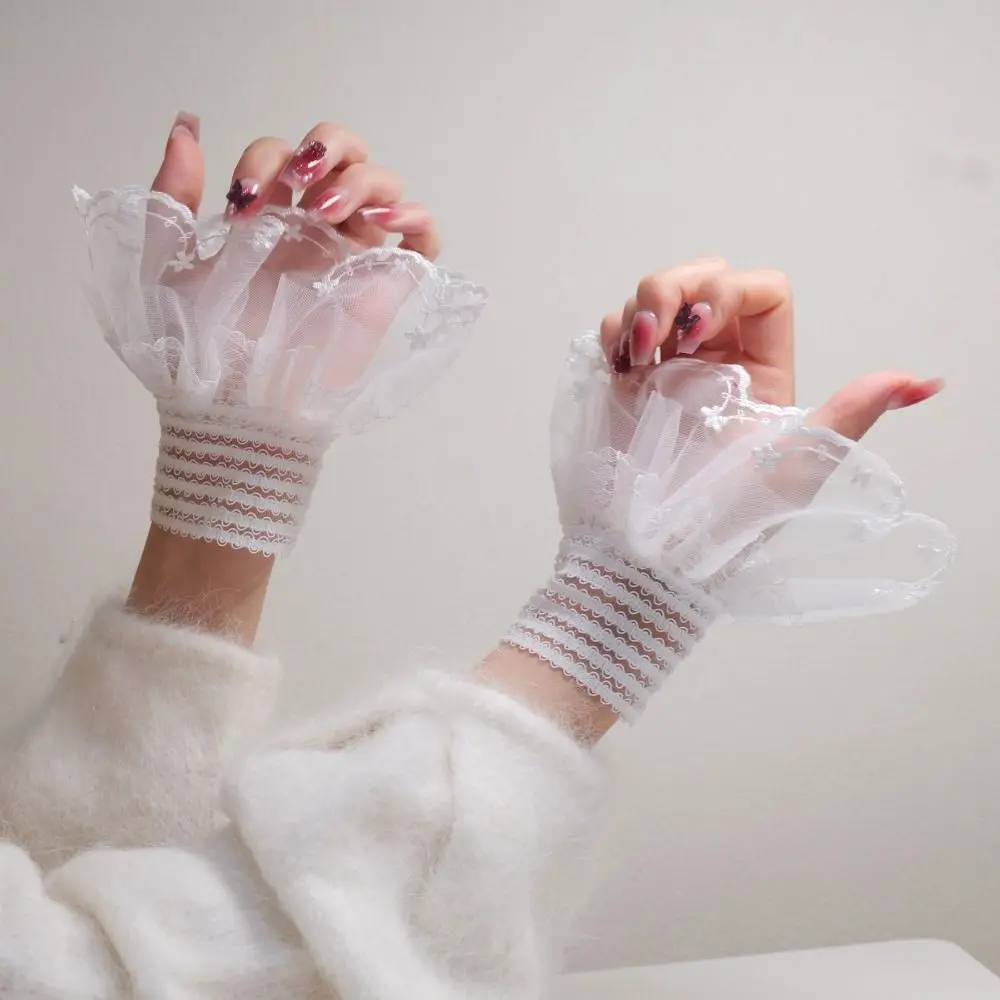 

Fashion Victorian Detachable Sleeves Cuffs Solid Color Costume Accessory Lace Ruffled Wrist Fake Sleeves Cuffs Daily Accessory