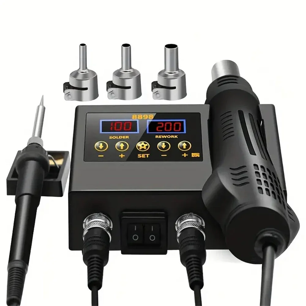2 in 1 SMDはんだ付けステーション ホットエアガン 100-700W デュアルLCDディスプレイ 100 ° C-480型 ° C温度調節式リワーク修理ツール
