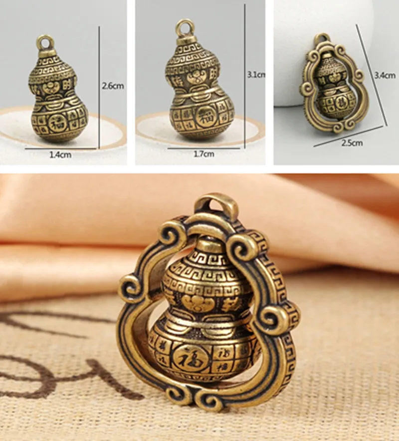 Brass Gourd Buddha Sutra Bell Pendant Keychain Hanging Necklace Jewelry Pill Box Medicine Case Container Bottle Keychain Antique