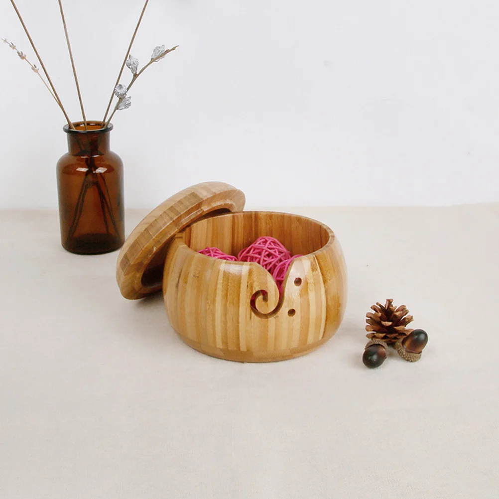 Wooden Yarn Bowl Storage Container Smooth Surface Prevents Rolling Crochet Knitting Craft Tools Holder