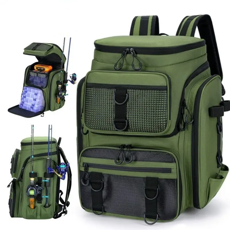 Multifunctional Fishing Gear Bag, Hiking Backpack, Large-capacity Wild Fishing Backpack.