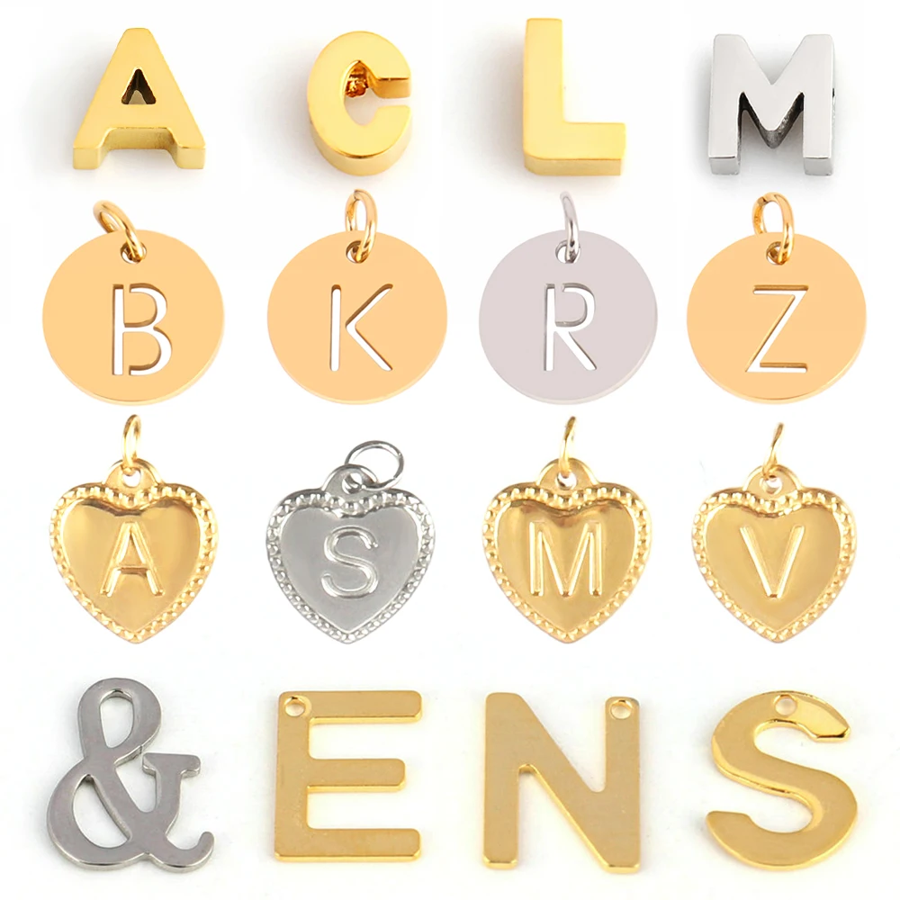 1 Set/lot Stainless Steel Letter Charms Alphabet Initial Jewelry 26 English Letters Pendant for Jewelry Making Necklace Bracelet