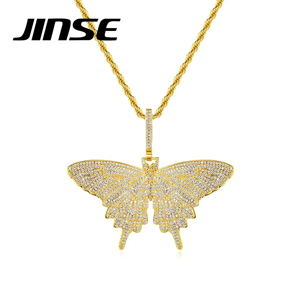 

JINSE Bling Hip Hop Cubic Zirconia Fashion Necklaces Animal Butterfly Shape Pendant Rope Chain for Men Women Trendy Jewelry Gift