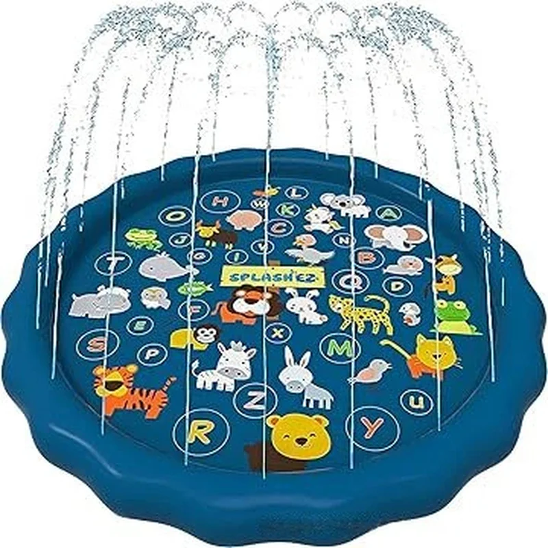 Alfombra de Juego Acuática Splash Ez Alphabet Splash Pad de Doble Color con Borde Festoneado, Rociador de Agua para Exteriores, Juego para Jardín y Césped
