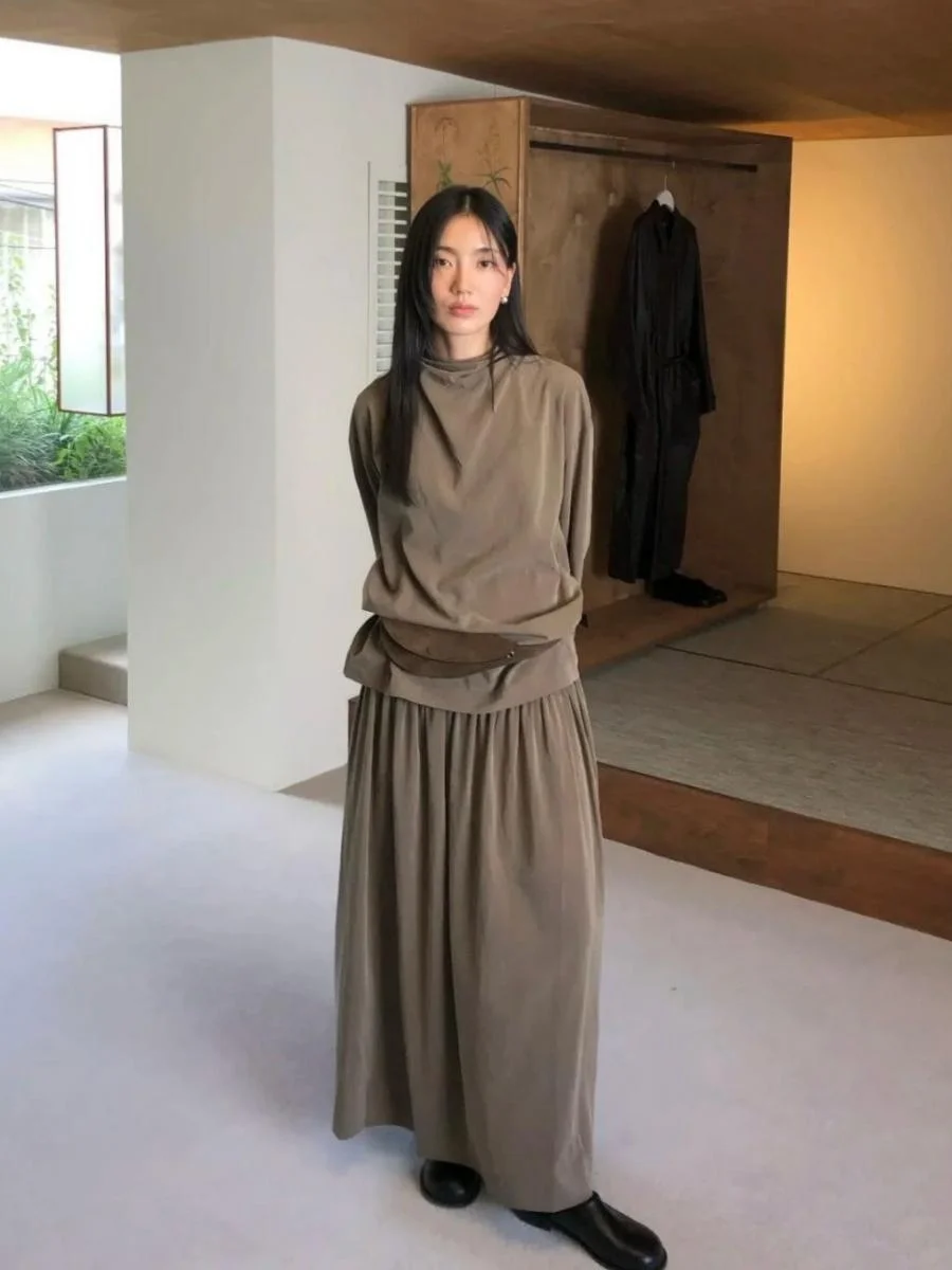 

Lazy Sle irt Collar Sta Umbrella Skirt Women's Loose Fit Long Sve Korean Sle Spring Collection