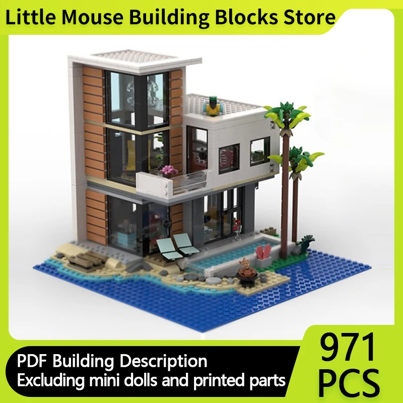 City Street View Model MOC Building Bricks Modern Beach House Modular Technology Gifts Holiday Assemble Children Toys Suit