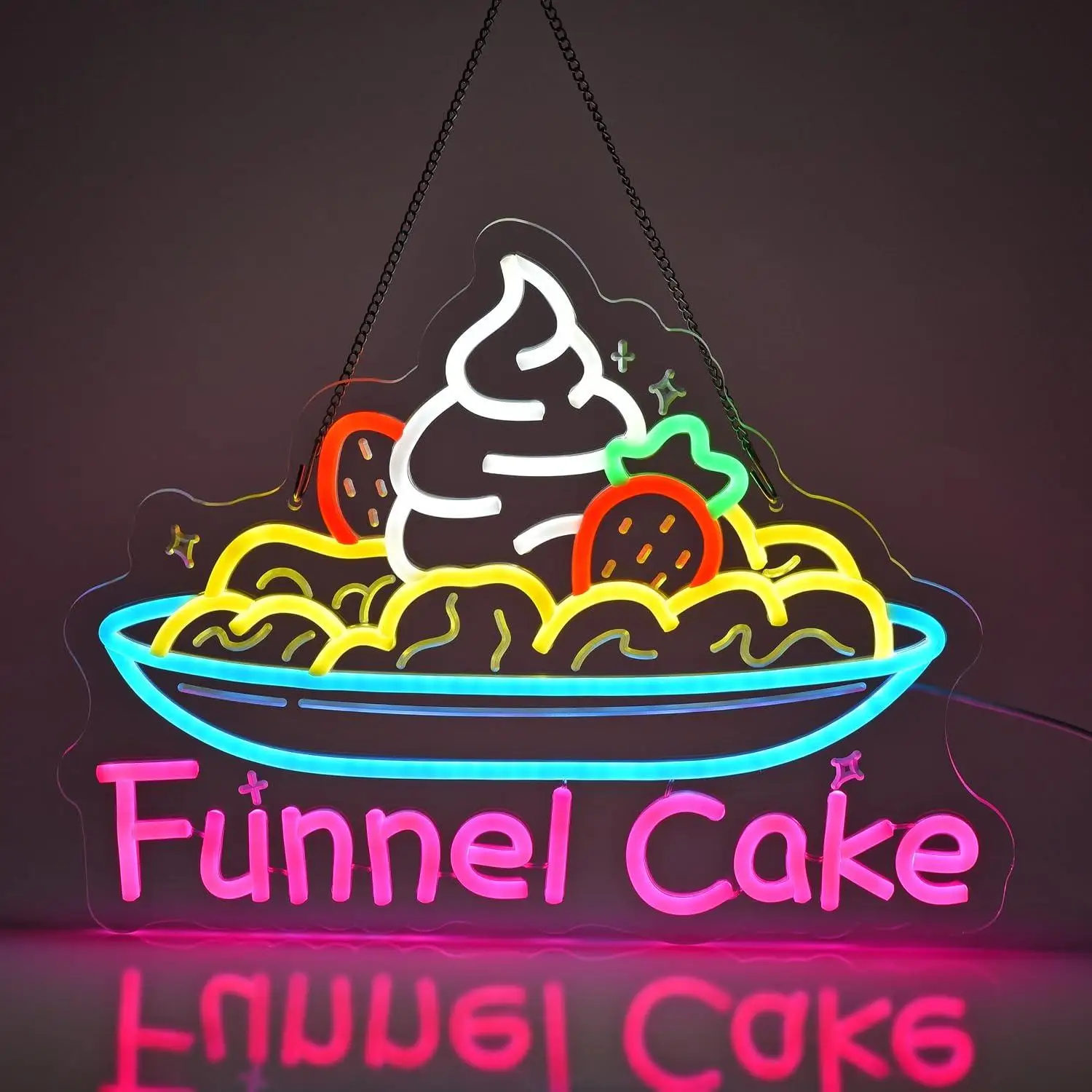 Funnel Cake Neon Sign USB Dimmable LED Lights For Bakery Ice Cream Shop Dessert Cafe Gourmet Themed Party Wall Decoration