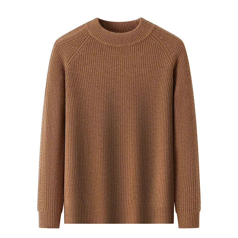 سترة رجالية سميكة شتوية جديدة بلوفر نصف رقبة مستديرة عالية محبوك سترة صوف قميص قاعدة دافئ