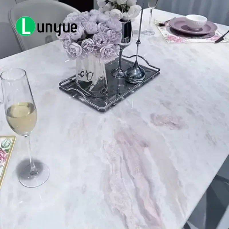 Pink Luxury Rectangular Dining Table Modern Cream Design Natural Marble Top Waterproof Stone Furniture for Living Room